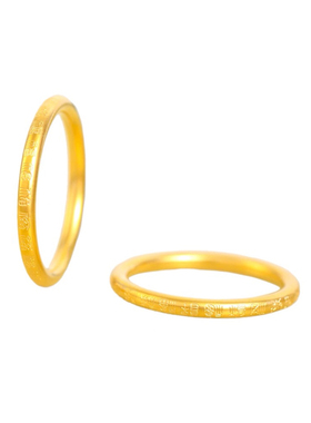 正品百福素圈戒指金包银古法实心指环情侣对戒送女友24k金不掉色