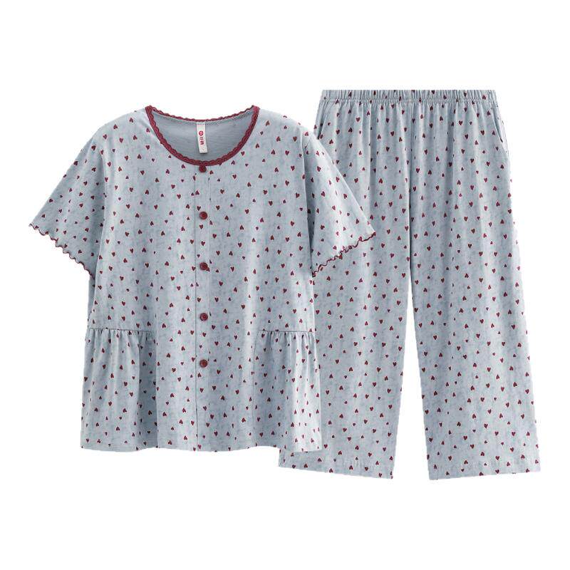 芬腾纯棉女夏爱心睡衣套装