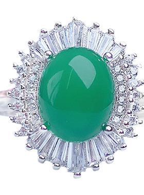 925纯银镶嵌天然绿玉髓戒指吊坠