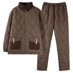 睡衣男士冬季三层加厚加绒纯棉夹棉秋冬梭织保暖冬款防静电家居服