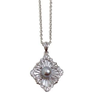 《静月霜花》精工925纯银天然珍珠棱形布契拉提吊坠高级锁骨链