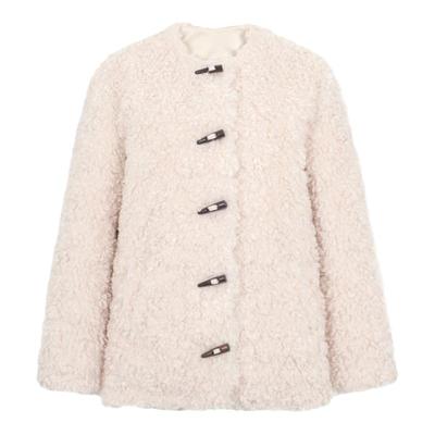 dorydory白色牛角扣羊羔毛外套冬天独特超好看羊羔绒上衣厚款