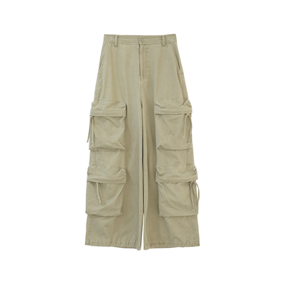 innomoood 褪色期水洗工装做旧长裤多口袋拉链复古阔腿裤百搭男女