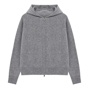 百家好针织帽衫外套26春季新款女士黑色百搭连帽上衣拉链开衫毛衣