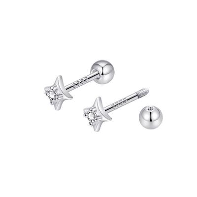 999纯银闪钻星星耳钉螺丝拧扣