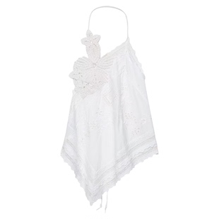 ZA外贸出口新款纯手工刺绣钩花系带花朵不对称上衣吊带女6895240