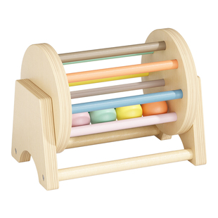 蒙氏教具滚动鼓木制彩虹纺织鼓婴儿益智蒙特梭利宝宝早教盒子玩具