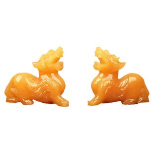 黄玉貔貅招财摆件一对客厅玄关中式旺财貔犰石雕公母一对礼品