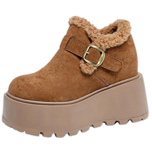 震地王10CM加绒棉鞋女内增高 ins甜美2025冬新款勃肯厚底豆豆女鞋