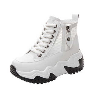 真皮高帮老爹鞋女2026新款春夏季网鞋百搭小白鞋内增高英伦瘦瘦靴