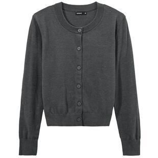 热风2025年春季新款女士圆领针织衫基础款纯色内搭针织开衫上衣