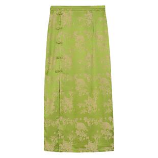 【特价】固执新式国风复古提花绿色半裙女夏季新中式雅致小清新半