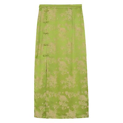 固执中长款直筒新中式提花半身裙