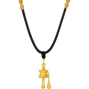 周六福黄金5d硬金吊坠定价男女款六字真言转经轮颈饰官方新年礼物