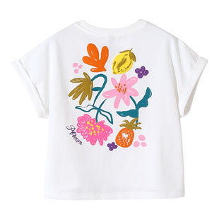 白色女童短袖t恤夏季2025新款儿童宽松印花上衣服中大童半袖童装