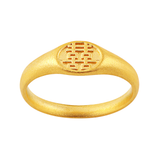 古法黄金戒指999足金新款双喜实心闭口送妈妈送长辈按克纯金女