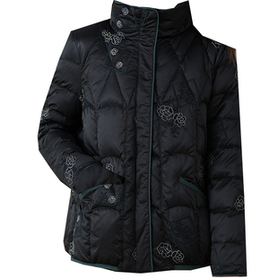 高端品牌短款鹅绒服女2025冬中式立领中老年妈妈装加厚羽绒服外套