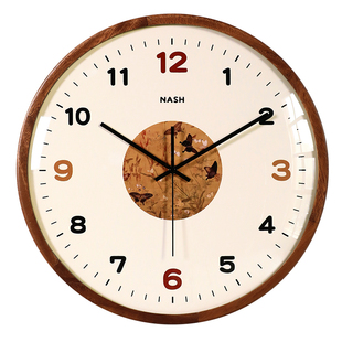 中古风客厅挂钟高级感餐厅时钟墙壁挂画实木复古2026创意家用钟表