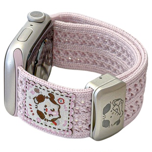 【柔软透气】适用苹果手表S11/10卷卷猫针织磁吸表带applewatch9876/se可爱镂空回环iWatch春夏ultra运动腕带