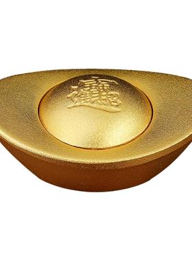 纯黄铜实心元宝摆件黄铜招财金元宝客厅聚宝盆内装饰物创意可旋转