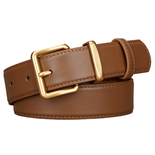 头层牛皮复古棕色腰带女款配饰百搭配牛仔裤小众设计高级感宽皮带