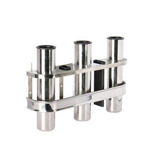 不锈钢船用鱼竿支架三联鱼竿插筒路亚艇插座海钓联排炮台插杆器