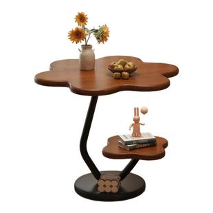 客厅小茶几沙发边几家用卧室床头柜阳台小圆桌复古风小桌子置物架