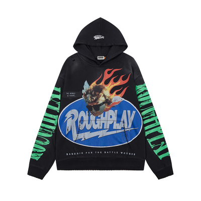 RoughPlay烫钻直喷印花连帽卫衣