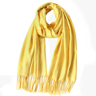 亮黄色围巾女冬季保暖百搭羊绒披肩厚宗亲聚会年会中国红定制LOGO