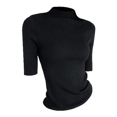 半高领绵羊毛针织衫半袖T恤上衣