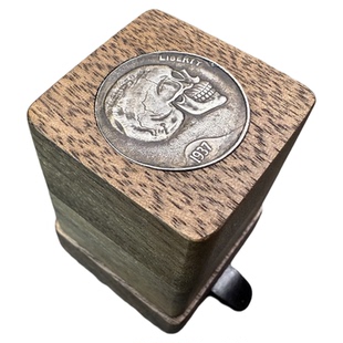 个性骷髅头硬币镶嵌强磁吸巧克粉盒夹暗黑朋克风格黑胡桃木手作TP