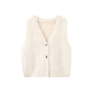 韩版毛绒绒老钱风马甲女冬季V领纽扣显瘦时髦小心机无袖上衣外套