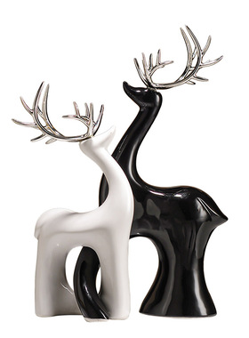 入户玄关福鹿一对摆件陶瓷工艺品