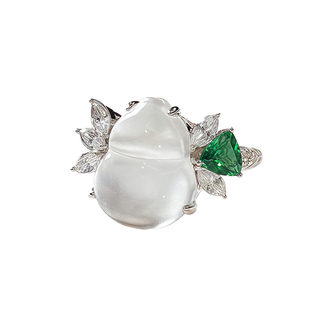 新中式天然高冰种水沫玉葫芦戒指玛瑙2026新款纯银祖母绿媲美翡翠