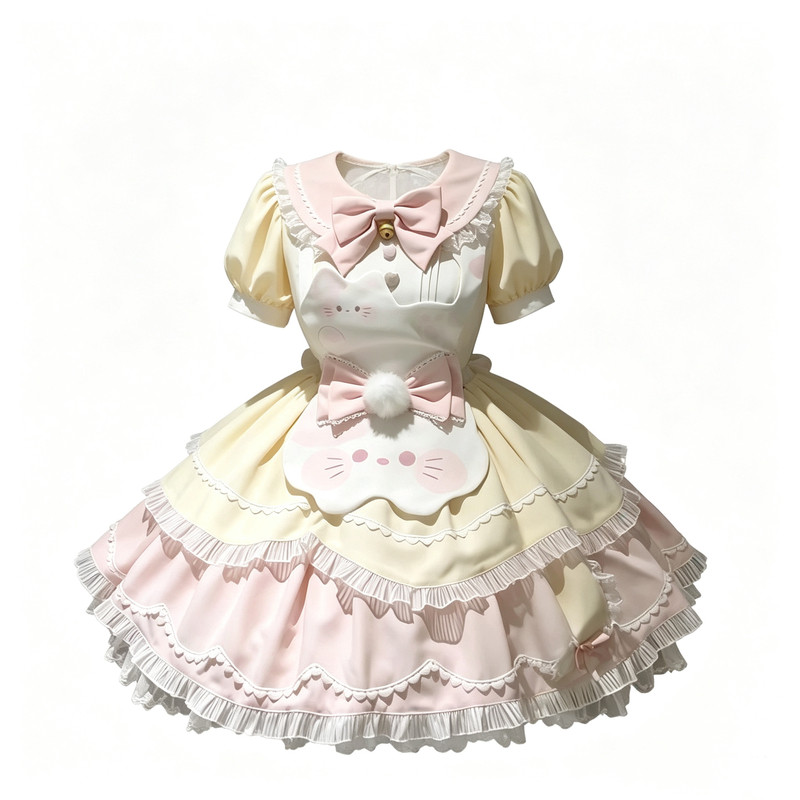 甜美Lolita蝴蝶结猫围裙两件套