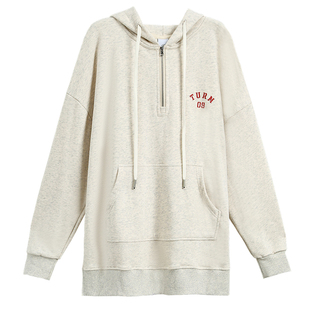 Turn Signal潮牌半拉链中长款卫衣女2026新款宽松休闲连帽春秋