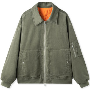 森马棉服男灯芯绒肌理感2025冬季新款飞行员外套厚款夹克oversize