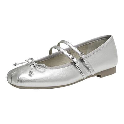 TATA他她薄雾少女银色玛丽珍鞋女平底芭蕾舞真皮单鞋子7A603AQ5
