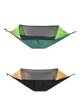 自动速开蚊帐吊床户外野营吊床尼龙绿色吊床蚊帐撑杆侧翻带蚊帐防