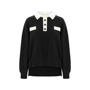 MARYLING玛俪琳秋季新品黑白撞色衬衫领绵羊毛套头衫百搭上衣