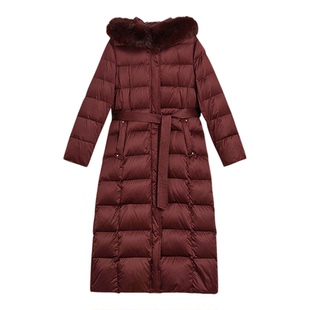 YINER音儿2025冬季新款法式柔光棉感纱可拆卸狐狸毛领连帽羽绒服