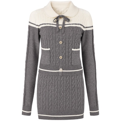 银河万岁甜美娃娃领针织开衫半裙