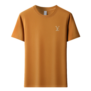 欧洲站重磅纯棉短袖T恤男圆领夏季薄款中青年高档大码百搭白T上衣