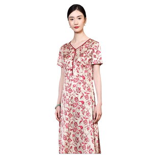 佐尔美优雅气质 桑蚕丝真丝弹力缎小碎花连衣裙女E22LS68