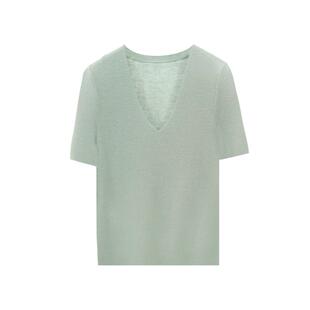 芝美日禾 德国扬子120S精纺全羊毛针织打底衫中袖V领修身可机洗