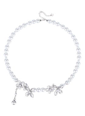 银色花朵磨砂施家珍珠项链女