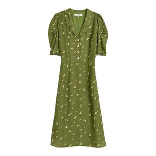 碎花连衣裙女2026夏季新款法式复古茶歇裙短款小个子收腰V领裙子