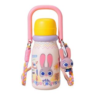疯狂动物城朱迪保温杯女生高颜值吸管水杯学生上学专用便携双饮杯