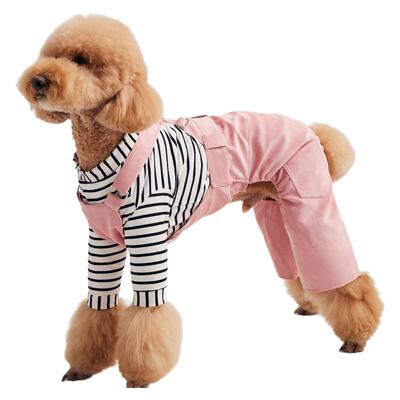 大小狗都能穿宠物粉色条绒背带裤