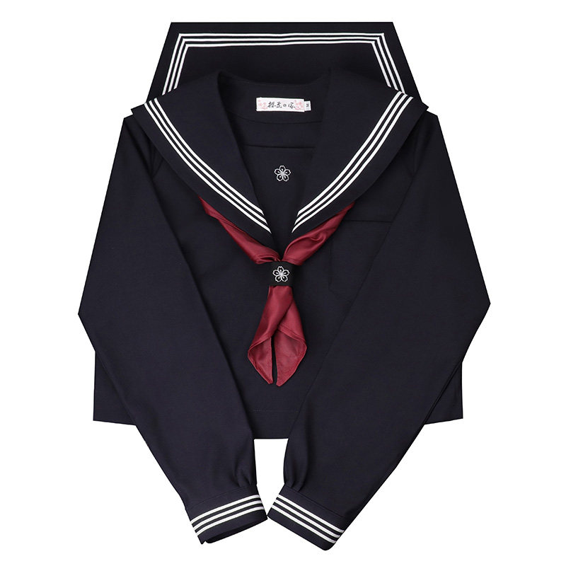 樱花家族jk制服【绀身白三本】中间水手服冬服关西襟替换胸挡长袖